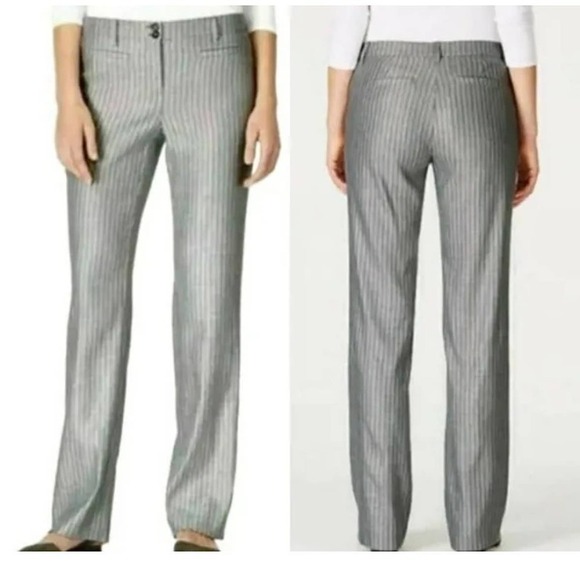J. Jill Women's Linen Stretch Dress Pants Granite Gray Striped Size 14 - Picture 1 of 6